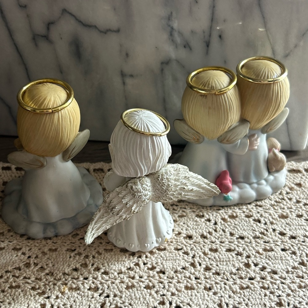 Angel Figurines Bundle of 3 Gold Halos Sweet Faces Friendship Confirmation Love - Picture 2 of 13